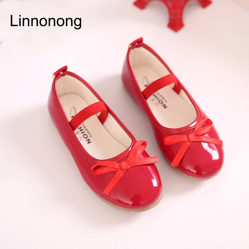 Hot Spring Autumn Kids Party Bow Shoes Girls Princess Single Flat Red Black Children PU Leather Toddler Size 21-36 | Детская одежда и