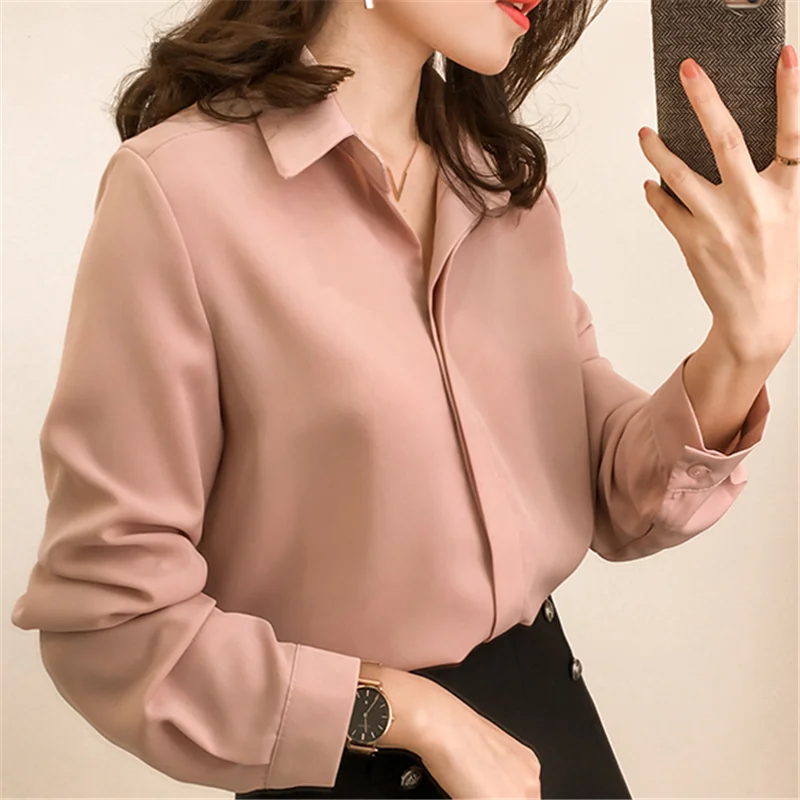 Women Shirts Chiffon Blouse Korean Woman Long Sleeve for White Shirt Plus Size Tops Blouses Female Ladies Top |