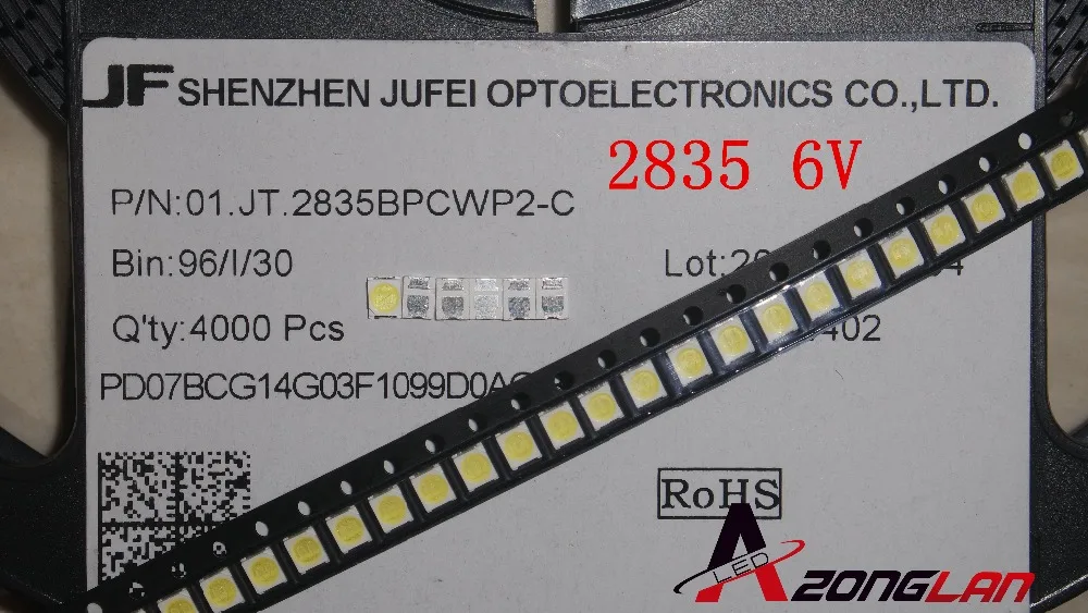 2000 шт. 01.JT. 2835BPWS2 C светодиодный светильник JUFEI Подсветка 1 Вт 6В 96LM холодный белый ЖК