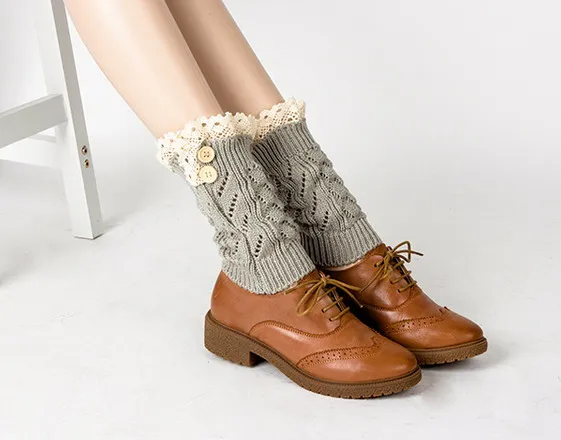 2016 г. кружевные сапоги на пуговицах вязаные с манжетами гетры из искусственной
