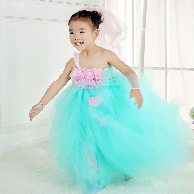 Платье-пачка для девочек ручной работы Тюлевое платье принцессы с мятными