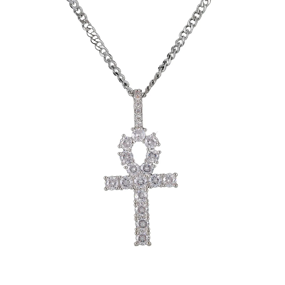 Для мужчин хип-хоп iced out bling крест АНХ кулон ожерелье с цирконом AAA высокое качественные Подвески Цепочки и ожерелья s хип-хоп унисекс Jewelry подарки - Окраска металла: Посеребренный