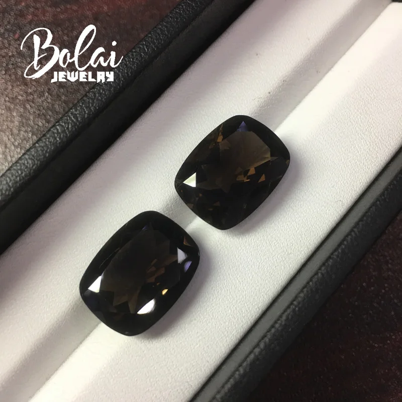 

Bolaijewelry,100%natural smoky quartz cushion 10*14mm 2pcs/17.65ct for silver jewelry mounting and Do It Yourself jewelry