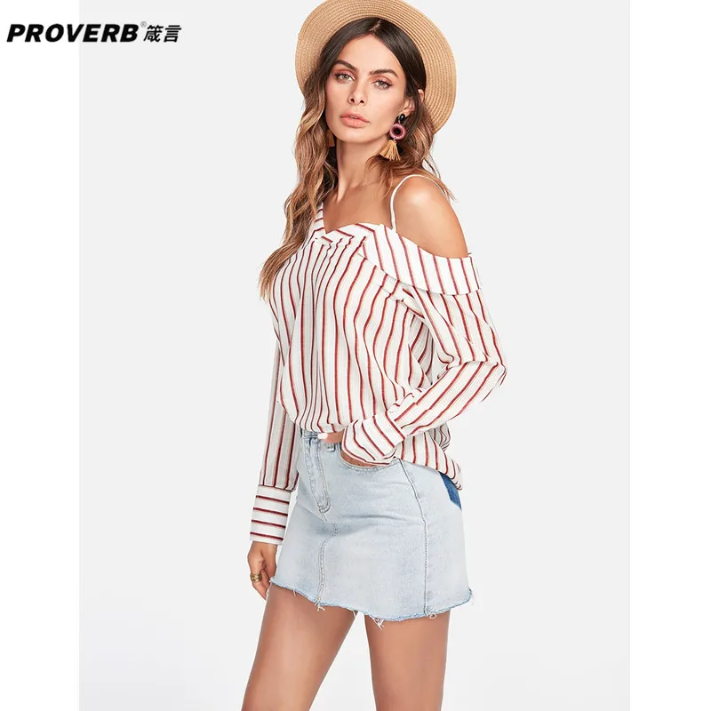 PROVERB Casual Women's Holiday Active Full Striped Off Shoulder One Shew Collar |