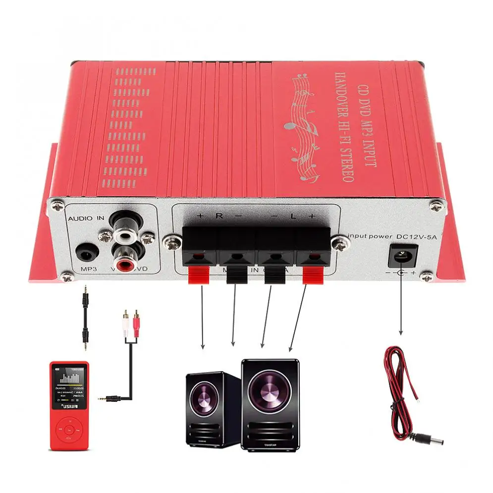 

Car Stereo Amplifier12V 2 Channel Car HiFi subwoofer auto audio digital amplifier Support CD/DVD/MP3 Input for Motorcycle Home
