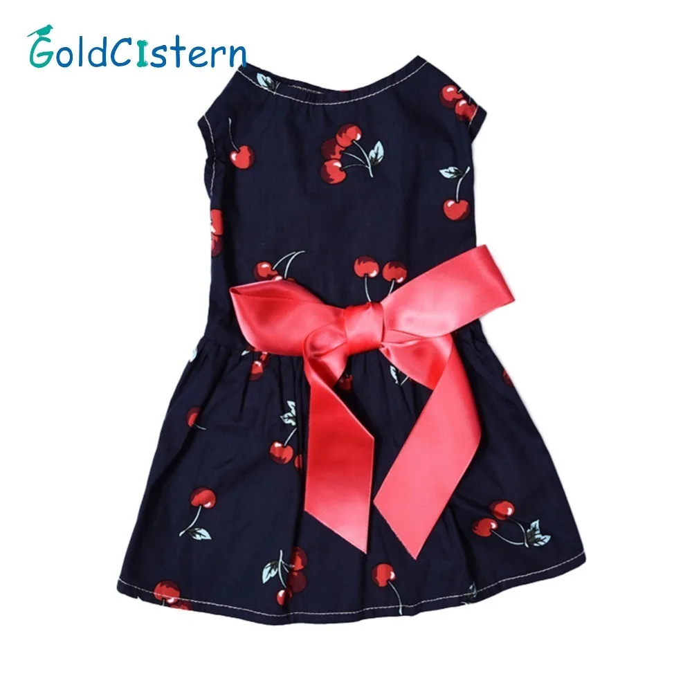 Рисунком вишни Собака Щенок платье с бантом pet юбка кошкой принцессы собака