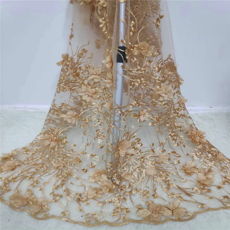 Новейшая Золотая 3D Цветочная французская африканская кружевная ткань высокого