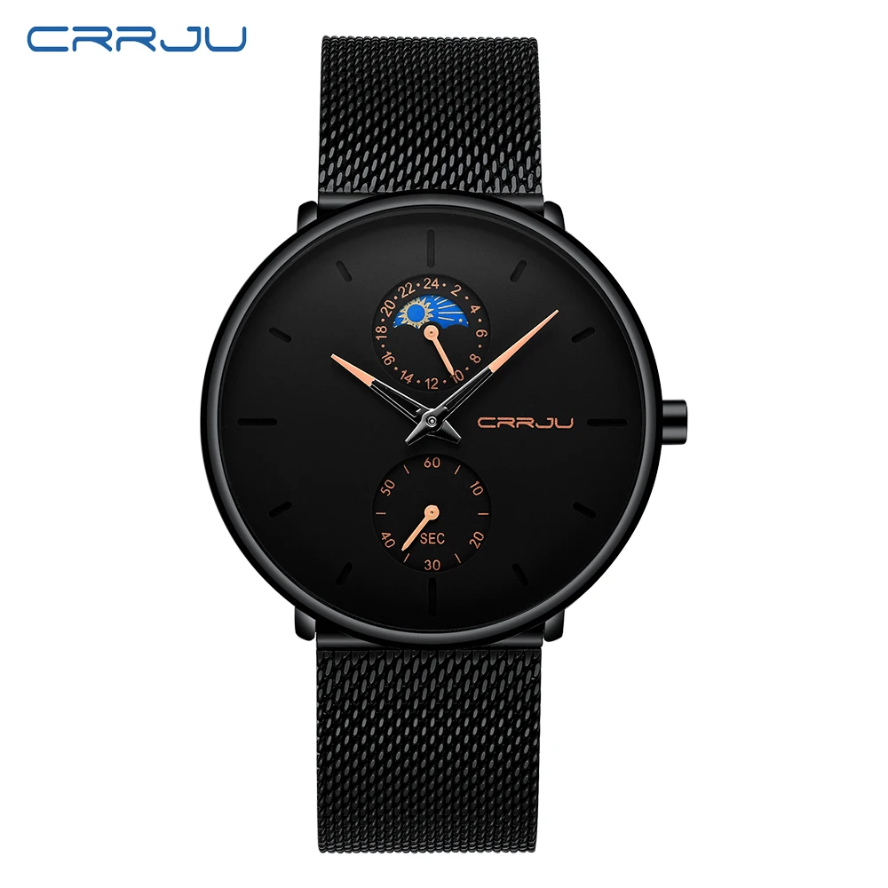 Relogio Masculino Топ бренд класса люкс CRRJU мужские полностью стальные сетчатые Часы
