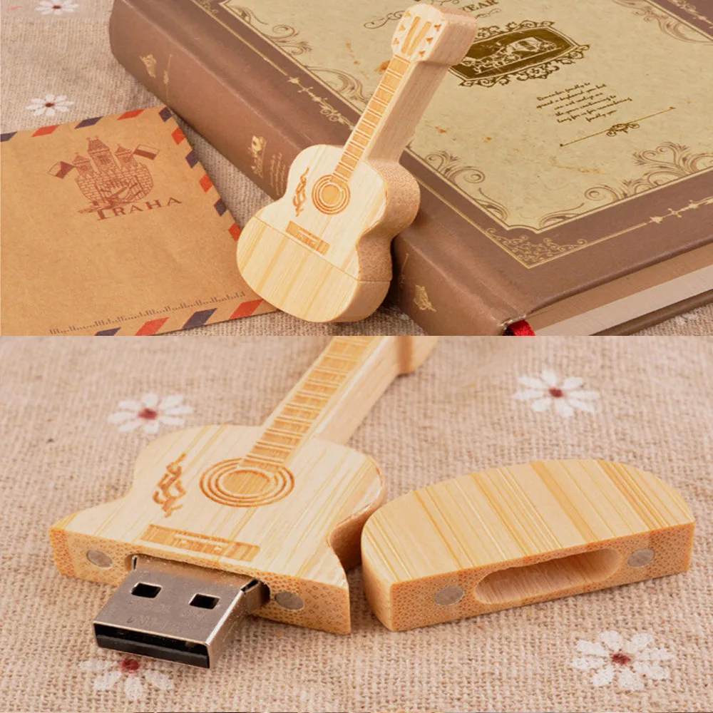 64G флеш-диск USB 2 0 новинка мини деревянная гитара Форма ручка флэш-накопитель U