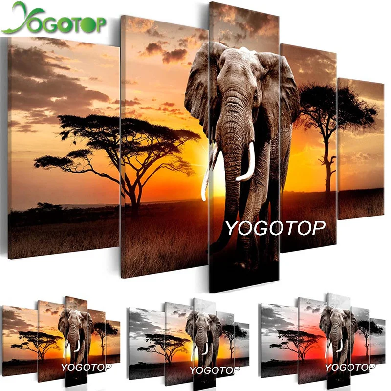 

YOGOTOP DIY Diamond Painting Cross Stitch Kits Full Diamond Embroidery 5D Diamond Mosaic Home Decor African elephant 5pcs ML410