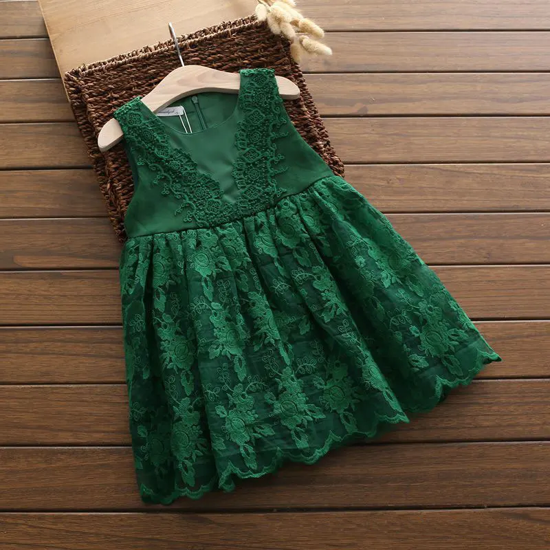 2017 Summer New Girl Dresses Children's Clothing Princess Sleeveless Lace Puff Dress Party Fashion Vest 4 Colors | Детская одежда и