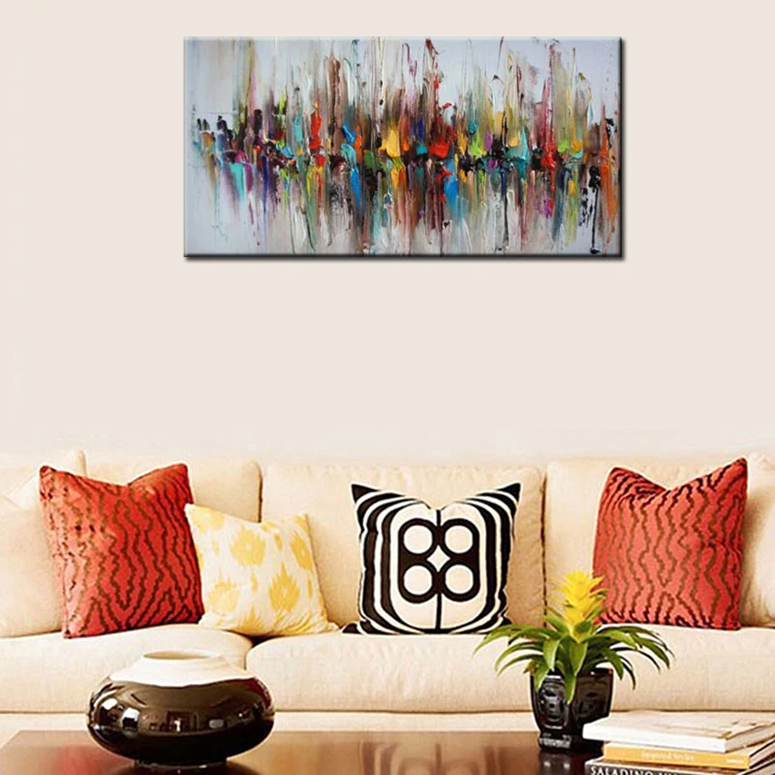 Большая абстрактная красочная Настенная картина ручной работы 100% Современная