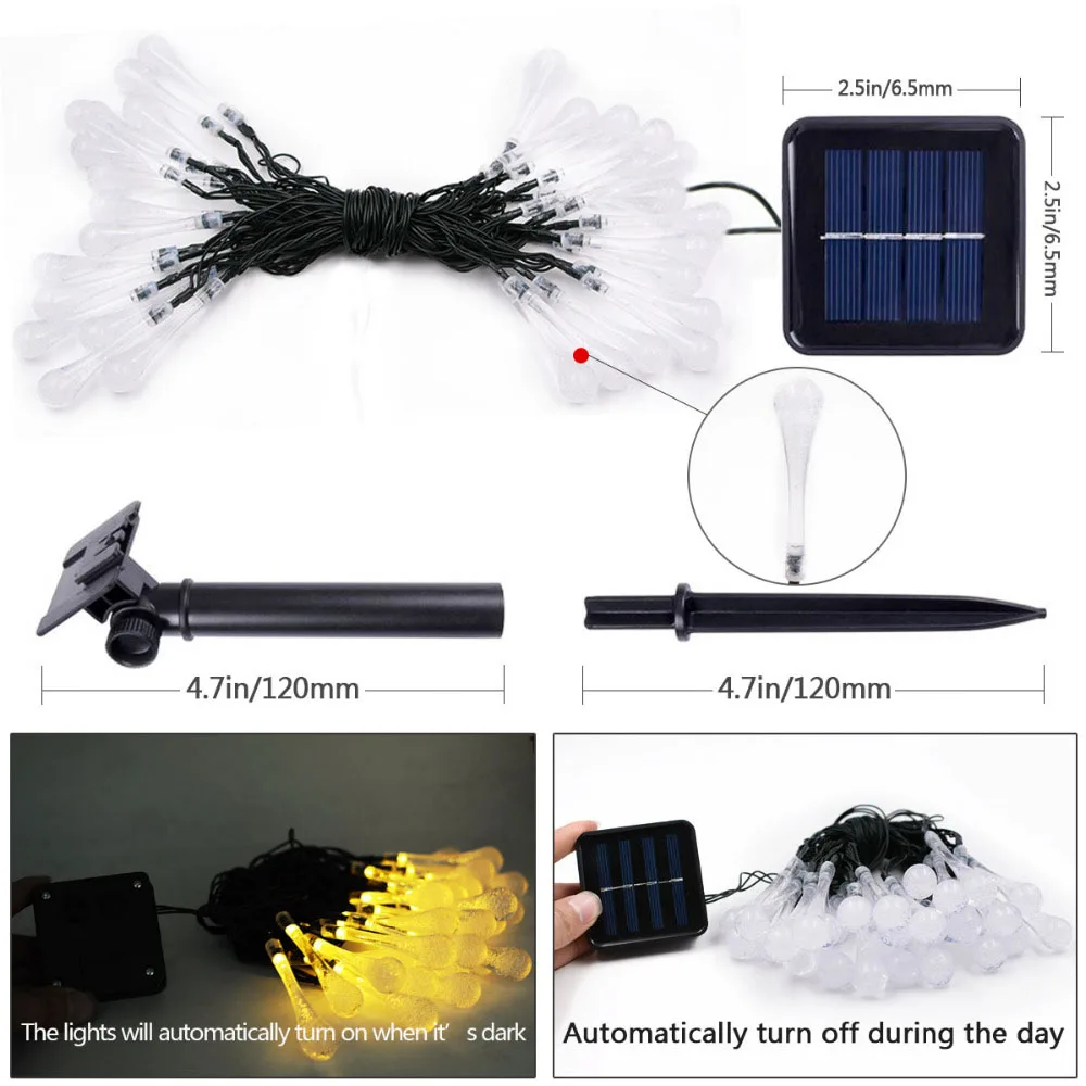 LED Solar Powered Fairy Lights Outdoor 20 / 30 50 Water Drop Led String Light Christmas Garden Decoration Holiday Lighting | Лампы и