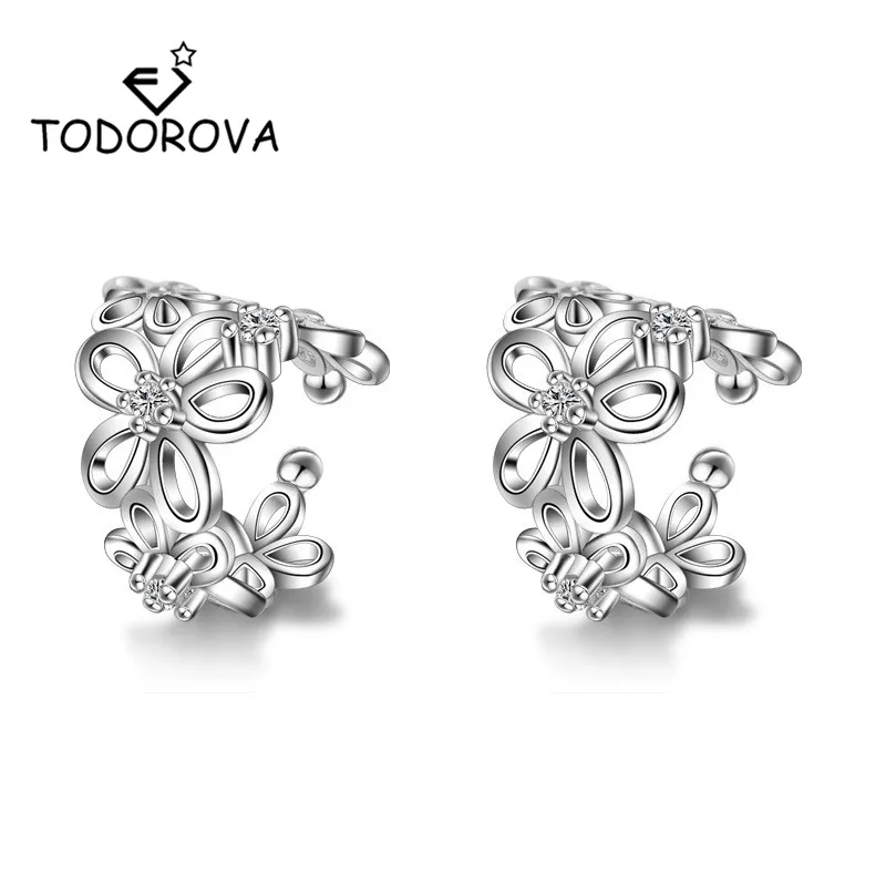 Todorova Hot Sale Cubic Zircon Small Round Flower Clip on Earrings for Girl Kid Party Charm Without Pierced Earring Ear | Украшения и