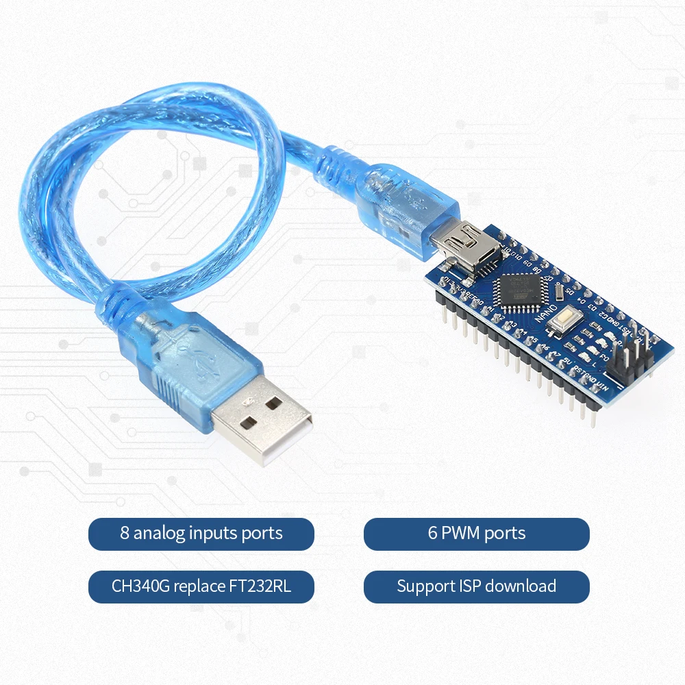 Nano V3.0 ATmega328P плата контроллера CH340G USB драйвер с кабелем для Arduino|Детали