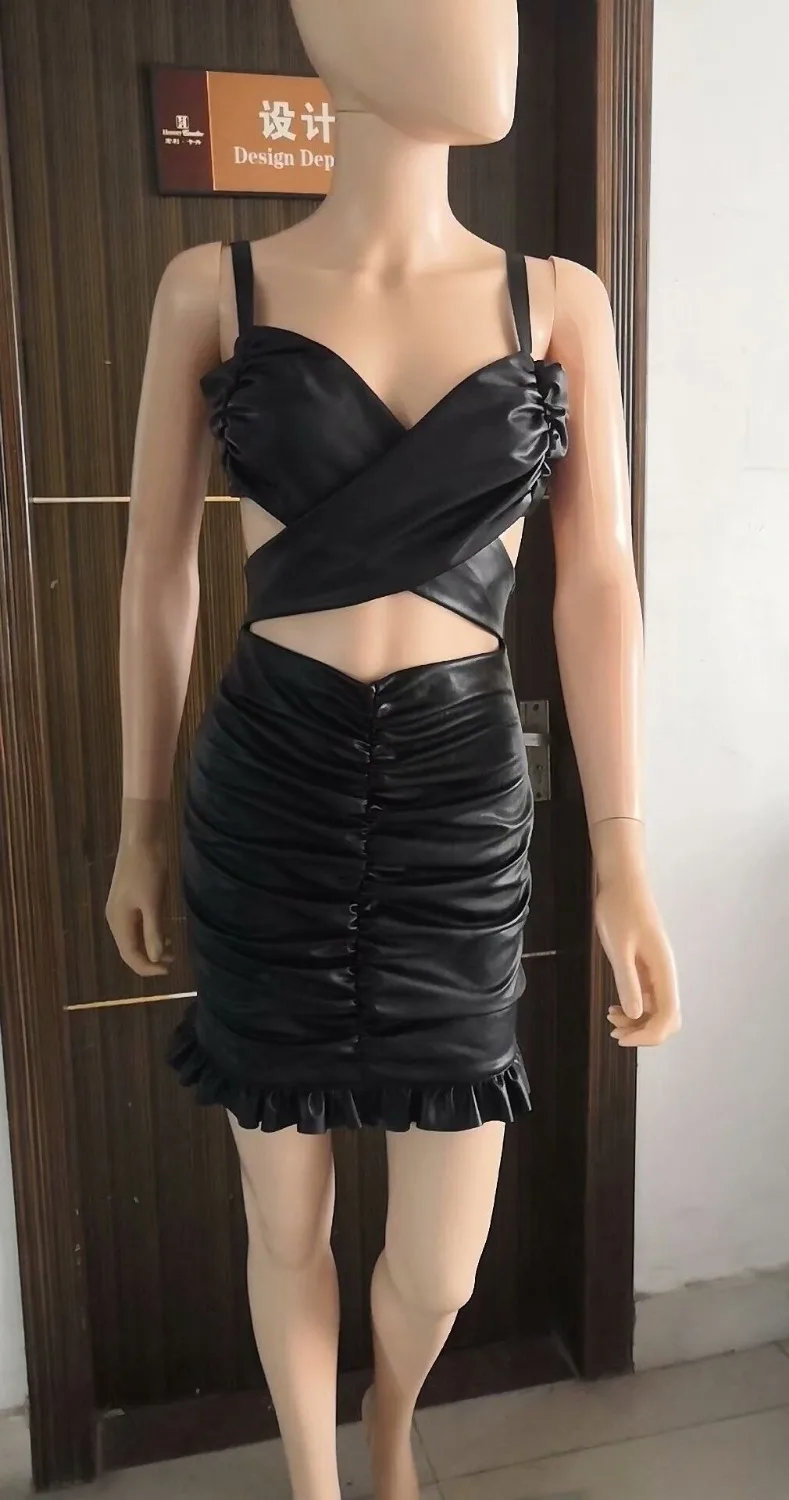 

Women high quality Dress 2019 New Ruffles black V-Neck Spaghetti Strap Bodycon Vestidos Celebrity Evening Party bandage Dress