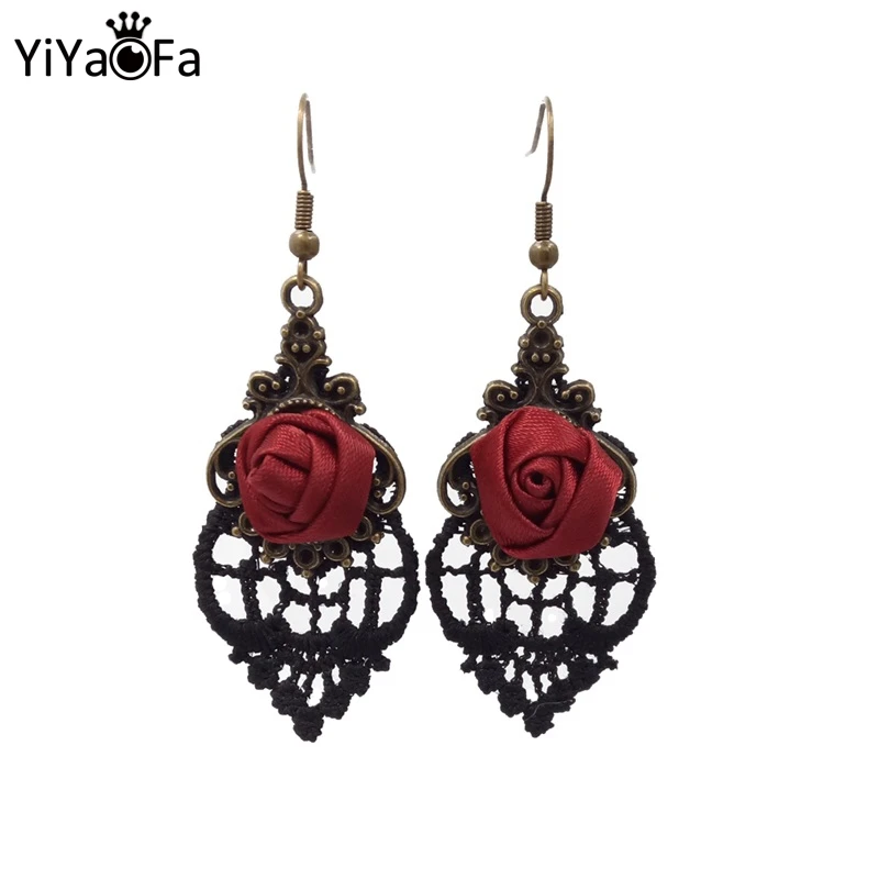 Серьги-Подвески ручной работы, готические серьги-капли с розами для женщин, аксессуары, кружевные серьги, женские вечерние ювелирные изделия, YE-04