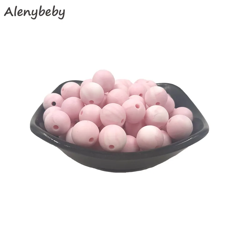 Marble pink 12 мм, 100 шт, силиконовые бусины, Пищевая силиконовая продукция для прорезывания зубов, жевательные соска, зажимы для цепи, Детские Прорезыватели - Цвет: Marble pink