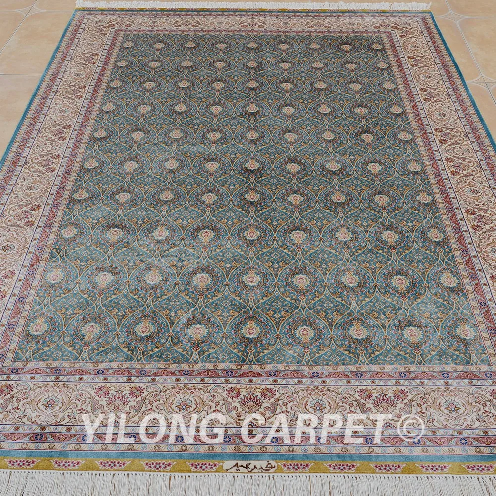 Yilong 5 'x 7 5' Hereke шелковый ковер светло-голубой ручной работы изысканный