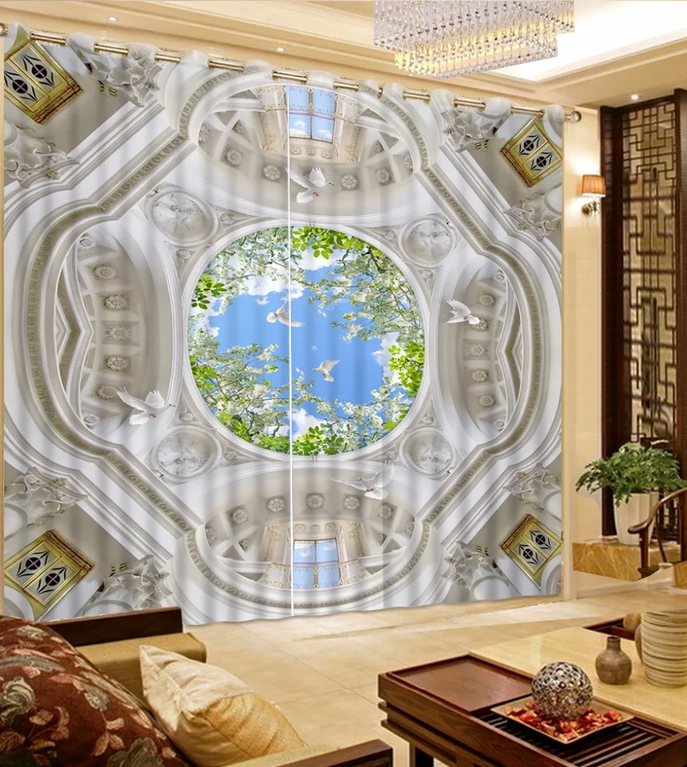 Занавески для гостиной 3D здания небо и белый спальни занавески окна Декор
