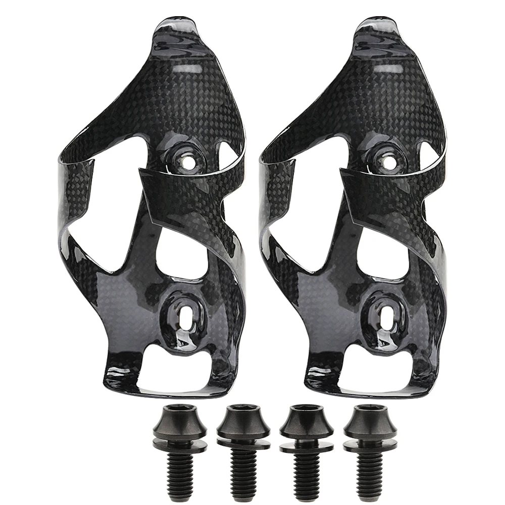 Glossy-Black Bolt Wanyifa полностью углеродное волокно велосипед бутылка для воды клетка MTB дорожный держатель для бутылки велосипедный 2шт+ титановый болт M5x12 с винт с шайбой 4 шт - Цвет: Glossy-Black Bolt