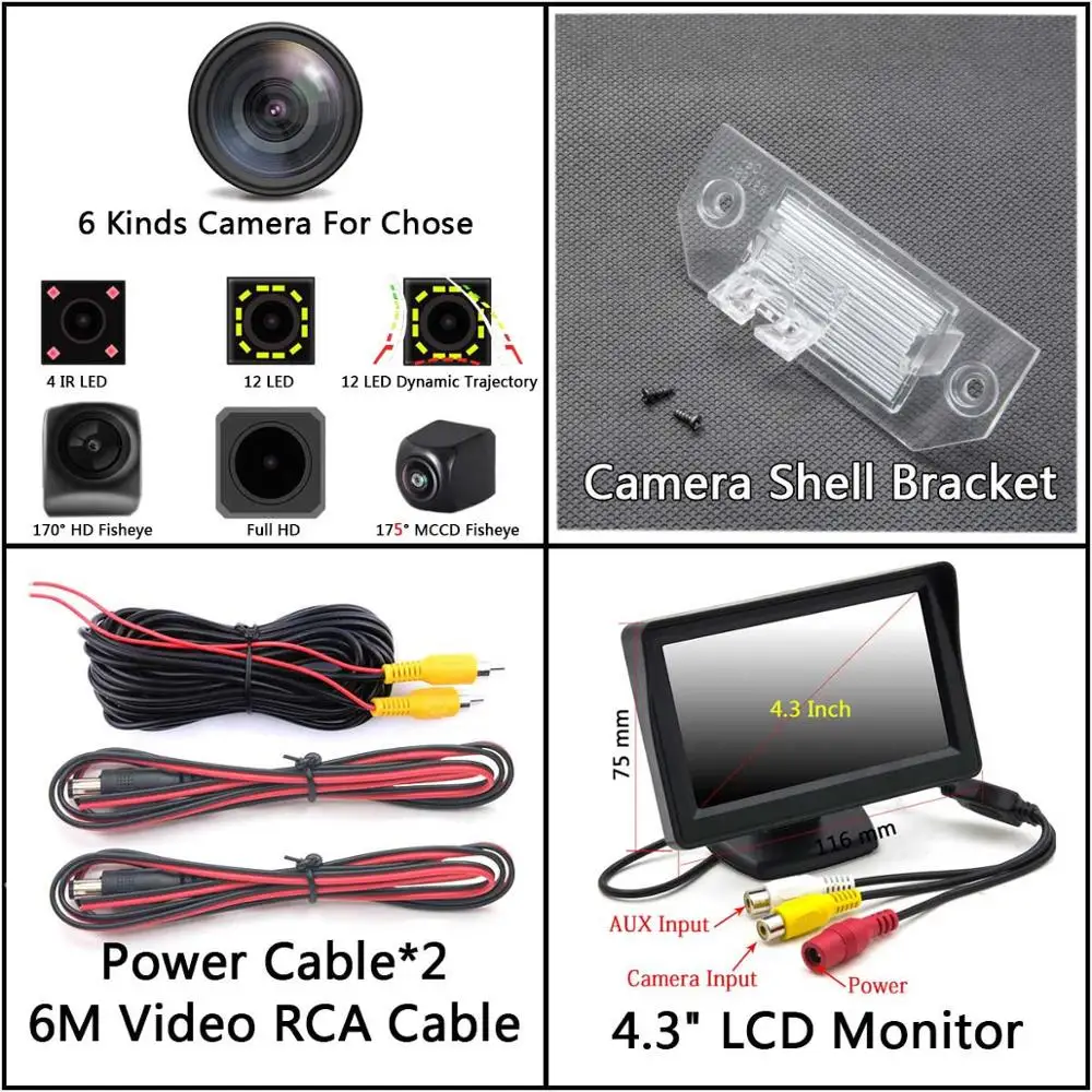 Camera 4.3 inch LCD 12 Светодиодный интеллектуальные динамические траектории треков заднего вида Камера Обратный Парковка Камера для Ford Focus MK2 седан C-Max C - Название цвета: Camera 4.3 inch LCD