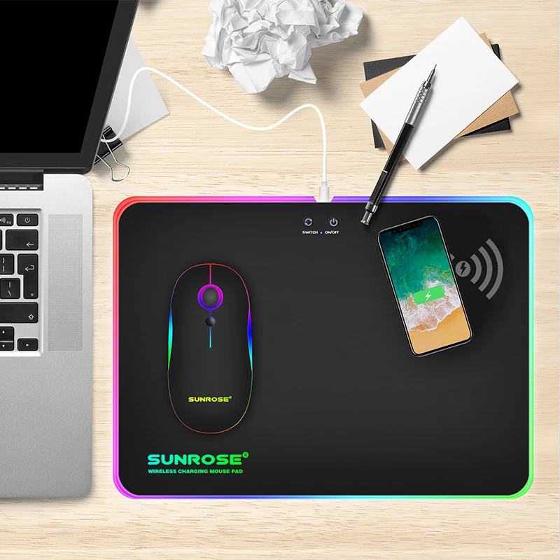 Игровой коврик для мыши SUNROSE с RGB подсветкой твердый ремень фантомного цвета