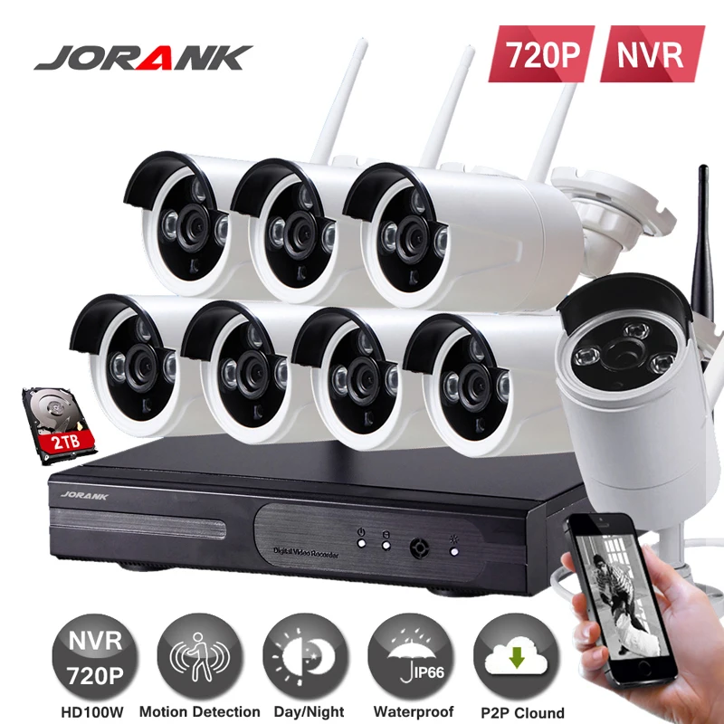 JORANK720P Wi Fi CCTV система 8CH HD Беспроводной NVR комплект наружного ИК ночного видения 8