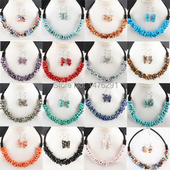 Бусины на веревке ожерелье и серьги 6 х4 мм Mix-Осколок кристалла 1 комплект | Наборы