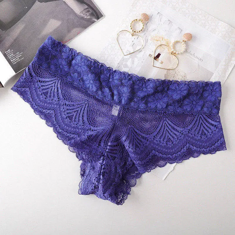 Blue Женские трусики, сексуальные кружевные, 1 шт.,, низкая талия, нижнее белье для женщин, дышащие, полые, прозрачные, женские трусики, брендовые, качественные, M-XL - Цвет: Blue