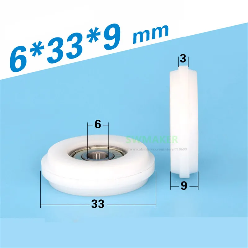 

10 шт. 6*33*9 мм камера для дверей и окон, POM полиформальдегид завернутый прокатки колеса, cam нейлоновый ролик для рифленой дорожки