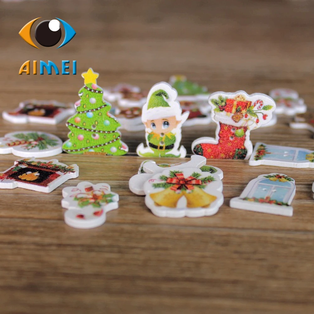 Оптовая/розничная продажа 50 шт./лот Рождественская серия деревянные пуговицы для