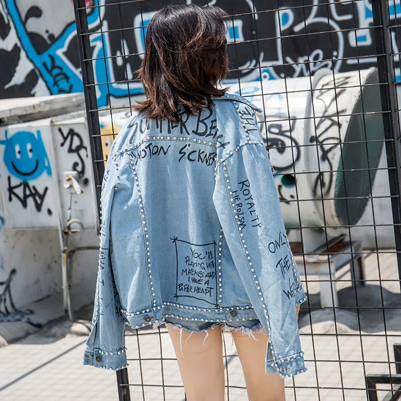 Женское джинсовое пальто свободная куртка большого размера в Корейском стиле с