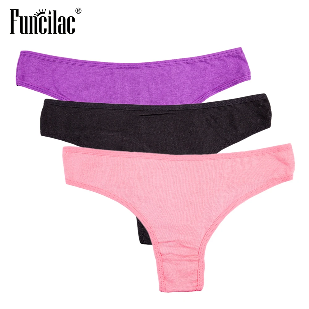 FUNCILAC Нижнее белье женские хлопковые сексуальные стринги однотонные трусики