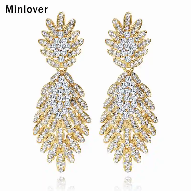 

Minlover Leaf Long Drop Earrings for Bride Color Rhinestone Wedding Engagement Hanging Earrings Jewelry Gift MEH945