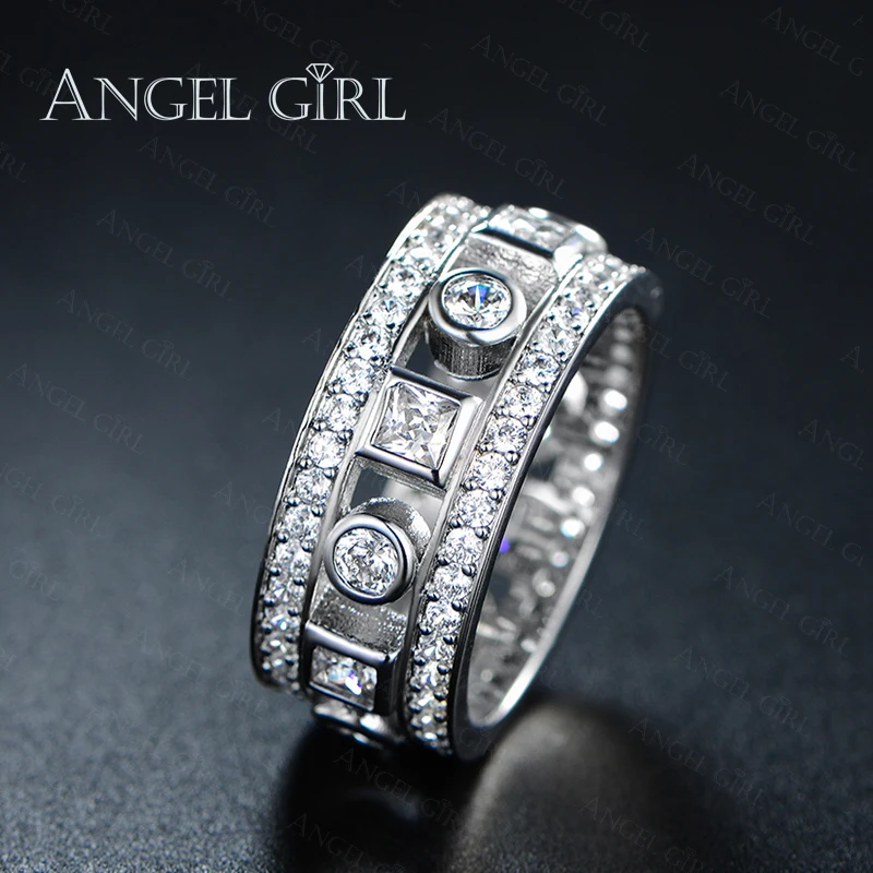 Angel Girl 2018 простой геометрический дизайн проложили CZ обручальные кольца