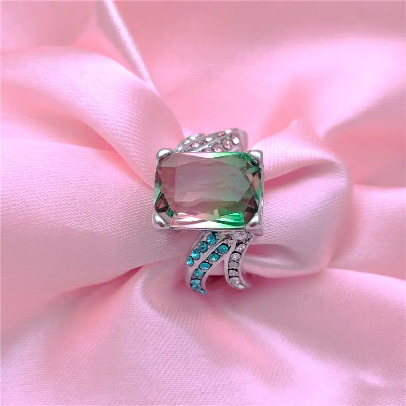 Модные синие розовые градиентные кольца для женщин Свадебные Anillos квадратный кристалл Циркон кольцо для помолвки модное кольцо ювелирные изделия - Цвет основного камня: as shown