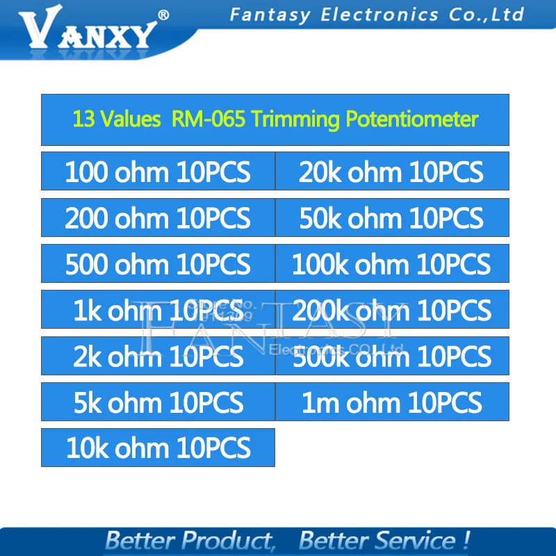 13valuesX10pcs = 130pcs обрезки потенциометра набор компонентов сделай сам Новый 100 ohm 1mohm