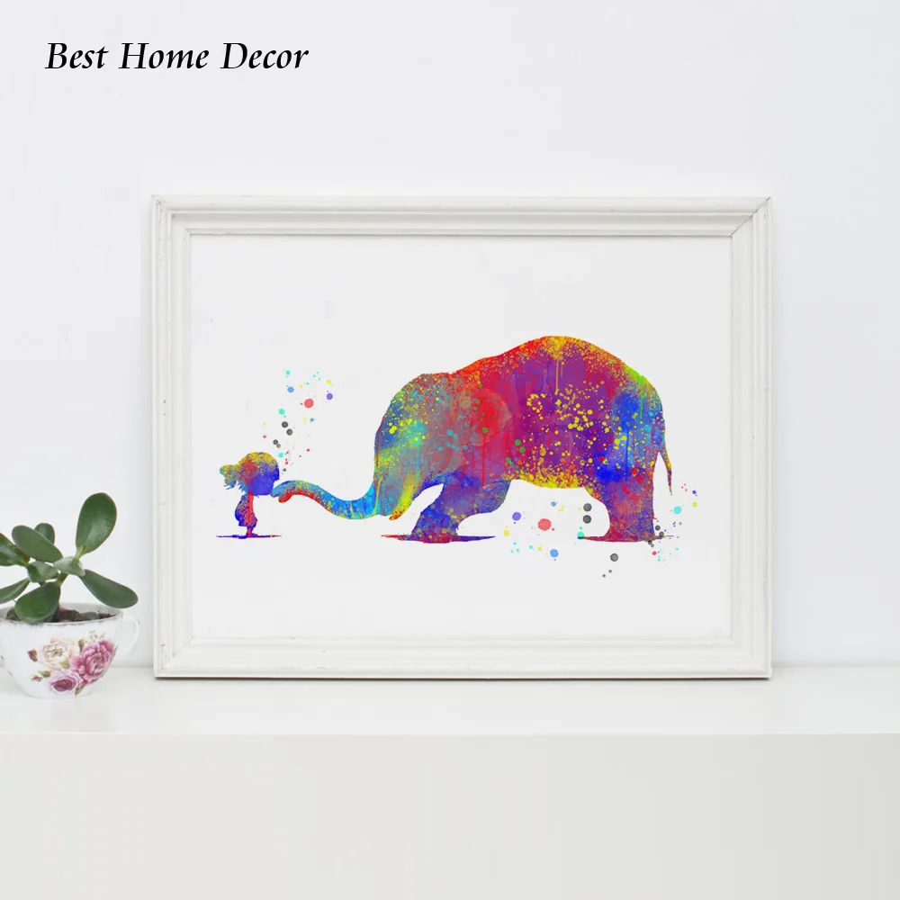 Красивая девушка со слоном художественный принт детский подарок акварельный