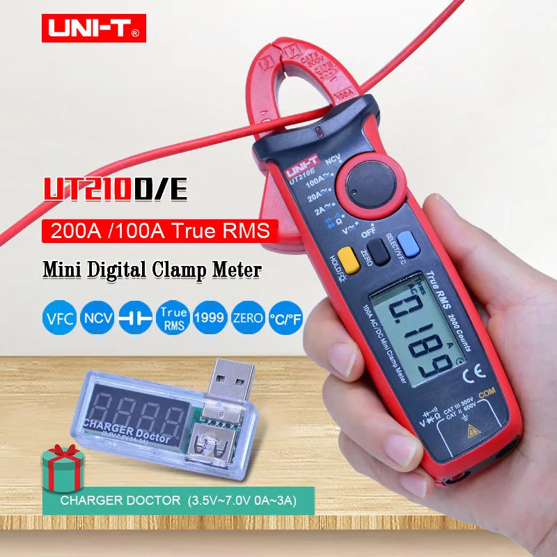 Цифровой мини измеритель напряжения и тока UT210D/UT210E переменный ток ампер Омметр
