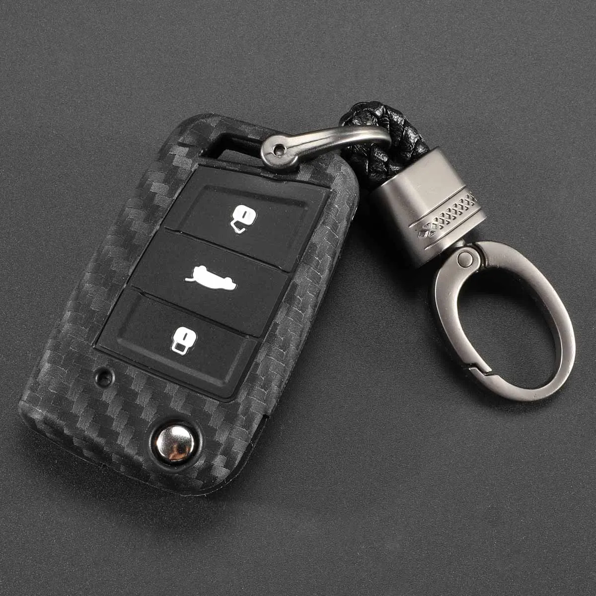 with ring Jingyuqin карбоновый силиконовый чехол для ключей от машины для VW Polo Golf 7 Tiguan Skoda Octavia Kodiaq Karoq SEAT Ateca Leon Ibiza - Название цвета: with ring
