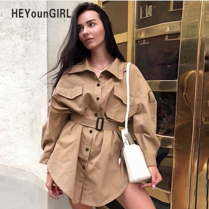 HEYounGIRL элегантные ветровка пальто для женщин модное платье цвета хаки