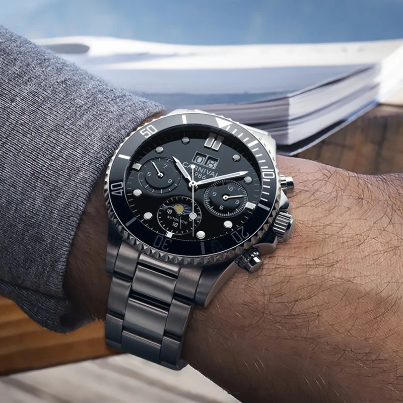 Moonphase мужские часы люксовый бренд механические Автоматические ролевые деловые