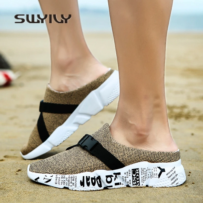 Тапки SWYIVY мужские на платформе бандаж дышащие клоги повседневные сланцы 46 лето