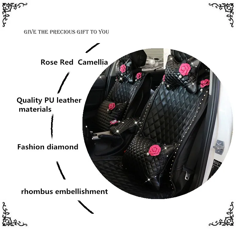 Серия Camellia, наборы, аксессуары для салона автомобиля, кожаный чехол на руль, авто Кристалл, подголовник, подушки, коробка для салфеток, подлокотник