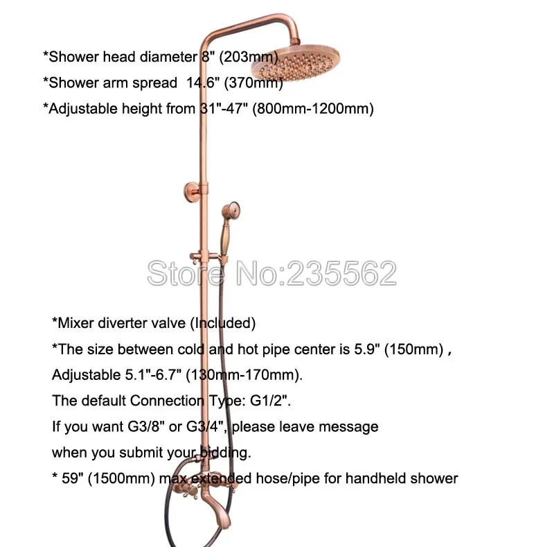 Wall Mounted Antique Red Copper 8 inch Shower Heads Rain Faucet Set W/ Dual Handle Bathtub Mixer Taps lrg503 | Обустройство дома