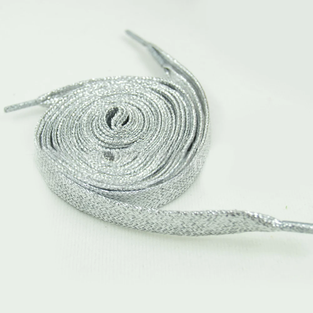 silver Women Flat Golden Silver Shoe Laces Super Long Daily Party Camping Shoelaces Growing Canvas Strings Flat Laces hot sale - Цвет: silver