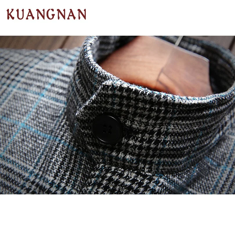 KUANGNAN Woolen Plaid Jacket Men Streetwear Bomber Coat Windbreaker Clothes Hip Hop 2019 New | Мужская одежда