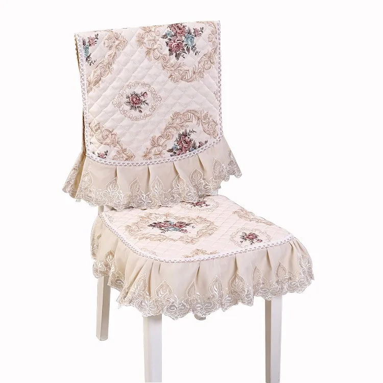 C Khaki Chair Cover Роскошная Европейская Скатерть атласная кружевная накидка на стул набор подушек домашнее свадебное украшение для гостиницы вечерние Банкетные Скатерти toalha de - Цвет: C Khaki Chair Cover