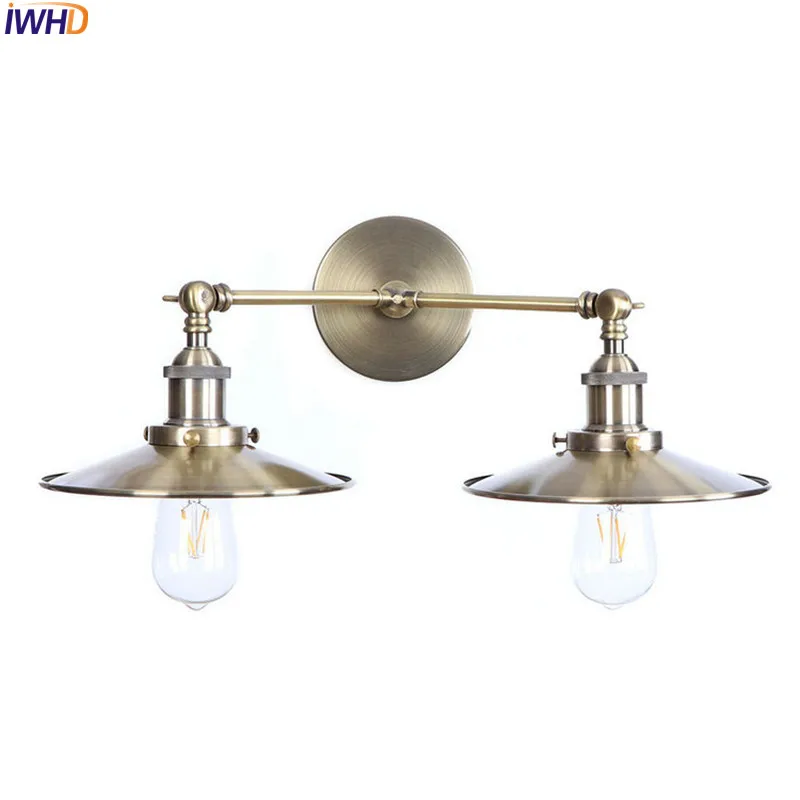 IWHD 2 Heads Brass Retro LED Wall Light Fixures Bedroom Living Room Industrial Vintage Edison Sconce Lampara Pared | Лампы и освещение